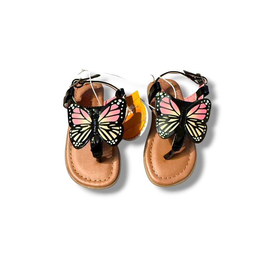 Gymboree Butterfly Sandals Toddler 5‎ Black Pink Orange Patent T-Strap NWT